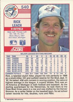 1989 Score #540 Rick Leach Back