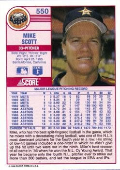 1989 Score #550 Mike Scott Back