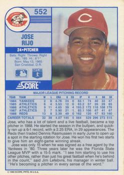 1989 Score #552 Jose Rijo Back