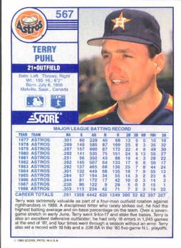 1989 Score #567 Terry Puhl Back