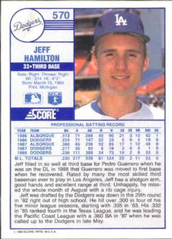 1989 Score #570 Jeff Hamilton Back