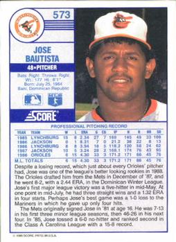 1989 Score #573 Jose Bautista Back