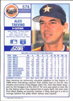 1989 Score #574 Alex Trevino Back
