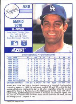 1989 Score #588 Mario Soto Back