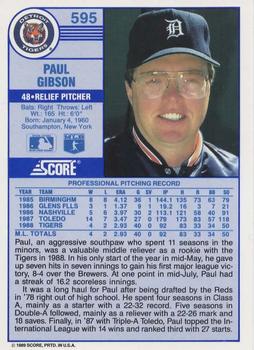 1989 Score #595 Paul Gibson Back