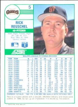 1989 Score #5 Rick Reuschel Back
