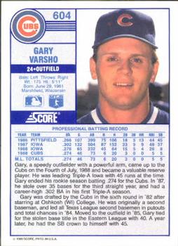 1989 Score #604 Gary Varsho Back