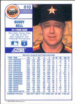 1989 Score #610 Buddy Bell Back