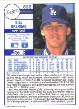 1989 Score #622 Bill Brennan Back