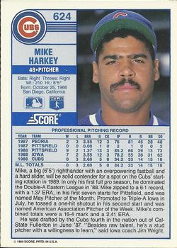 1989 Score #624 Mike Harkey Back