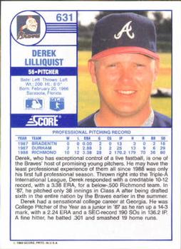 1989 Score #631 Derek Lilliquist Back