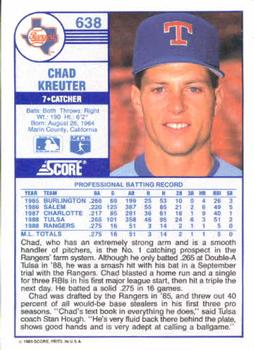 1989 Score #638 Chad Kreuter Back