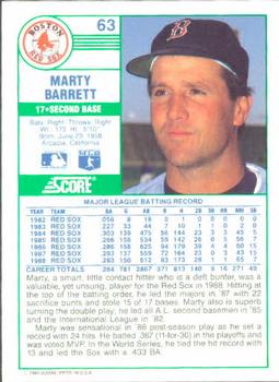 1989 Score #63 Marty Barrett Back