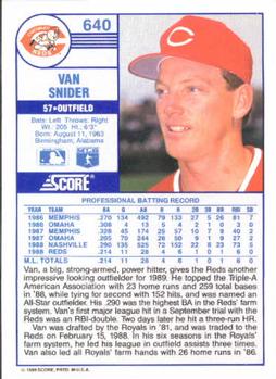 1989 Score #640 Van Snider Back