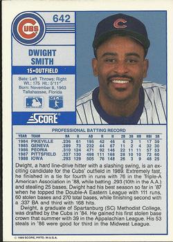 1989 Score #642 Dwight Smith Back