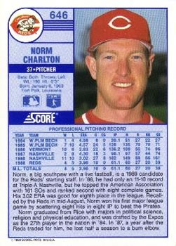 1989 Score #646 Norm Charlton Back