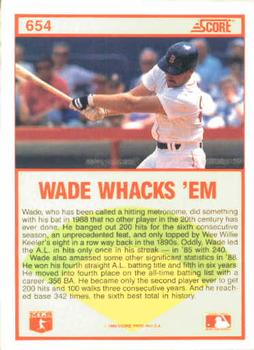 1989 Score #654 Wade Boggs Back