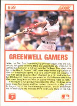 1989 Score #659 Mike Greenwell Back
