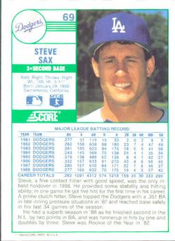 1989 Score #69 Steve Sax Back