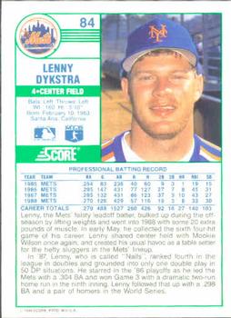 1989 Score #84 Lenny Dykstra Back