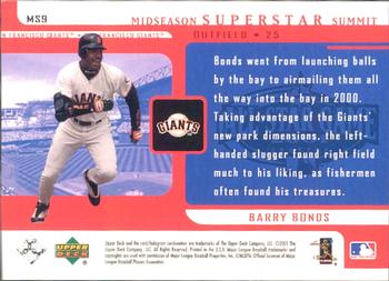 2001 Upper Deck - Midseason Superstar Summit #MS9 Barry Bonds  Back