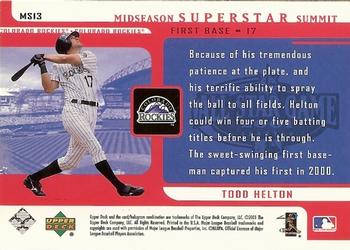 2001 Upper Deck - Midseason Superstar Summit #MS13 Todd Helton  Back