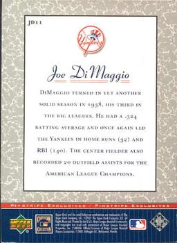 2001 Upper Deck Decade 1970's - Pinstripe Exclusives Joe DiMaggio #JD11 Joe DiMaggio  Back