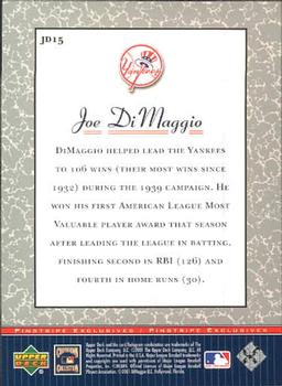 2001 Upper Deck Decade 1970's - Pinstripe Exclusives Joe DiMaggio #JD15 Joe DiMaggio  Back