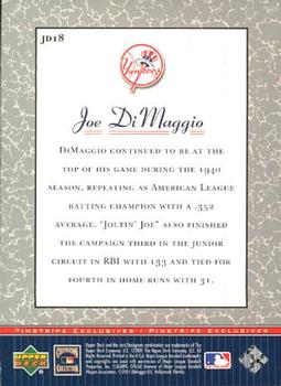 2001 Upper Deck Decade 1970's - Pinstripe Exclusives Joe DiMaggio #JD18 Joe DiMaggio  Back