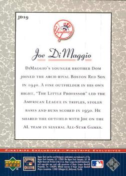 2001 Upper Deck Decade 1970's - Pinstripe Exclusives Joe DiMaggio #JD19 Joe DiMaggio  Back
