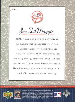 2001 Upper Deck Decade 1970's - Pinstripe Exclusives Joe DiMaggio #JD22 Joe DiMaggio  Back