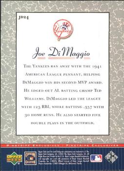 2001 Upper Deck Decade 1970's - Pinstripe Exclusives Joe DiMaggio #JD24 Joe DiMaggio  Back