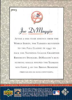 2001 Upper Deck Decade 1970's - Pinstripe Exclusives Joe DiMaggio #JD25 Joe DiMaggio  Back