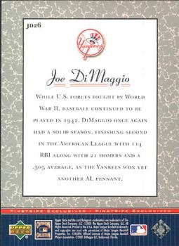 2001 Upper Deck Decade 1970's - Pinstripe Exclusives Joe DiMaggio #JD26 Joe DiMaggio  Back