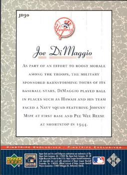 2001 Upper Deck Decade 1970's - Pinstripe Exclusives Joe DiMaggio #JD30 Joe DiMaggio  Back