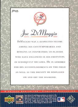 2001 Upper Deck Decade 1970's - Pinstripe Exclusives Joe DiMaggio #JD45 Joe DiMaggio  Back