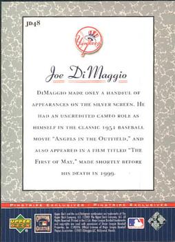 2001 Upper Deck Decade 1970's - Pinstripe Exclusives Joe DiMaggio #JD48 Joe DiMaggio  Back