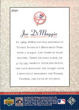 2001 Upper Deck Decade 1970's - Pinstripe Exclusives Joe DiMaggio #JD50 Joe DiMaggio  Back