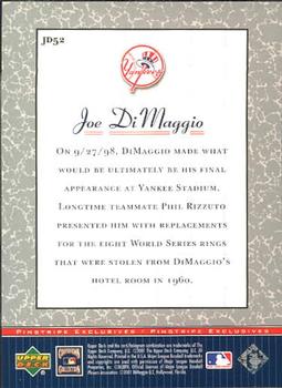 2001 Upper Deck Decade 1970's - Pinstripe Exclusives Joe DiMaggio #JD52 Joe DiMaggio  Back