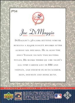 2001 Upper Deck Decade 1970's - Pinstripe Exclusives Joe DiMaggio #JD54 Joe DiMaggio  Back