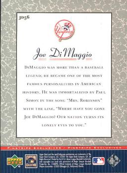 2001 Upper Deck Decade 1970's - Pinstripe Exclusives Joe DiMaggio #JD56 Joe DiMaggio  Back