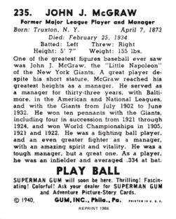 1986 1940 Play Ball (Reprint) #235 John McGraw Back