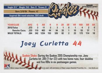 2016 Grandstand Rancho Cucamonga Quakes #NNO Joey Curletta Back