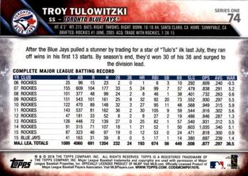 2016 Topps - All-Star Game #74 Troy Tulowitzki Back