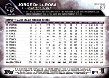 2016 Topps - All-Star Game #87 Jorge De La Rosa Back