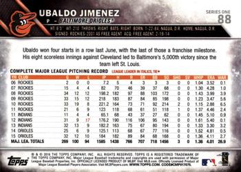 2016 Topps - All-Star Game #88 Ubaldo Jimenez Back
