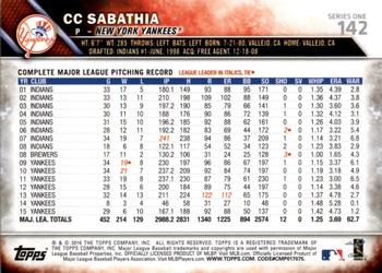 2016 Topps - All-Star Game #142 CC Sabathia Back