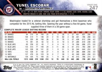 2016 Topps - All-Star Game #247 Yunel Escobar Back