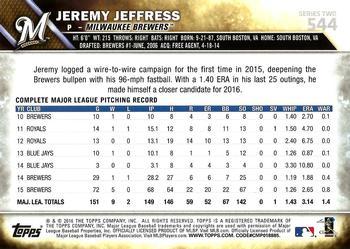 2016 Topps - All-Star Game #544 Jeremy Jeffress Back