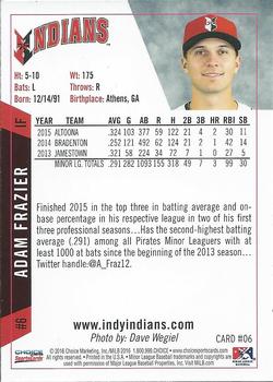 2016 Choice Indianapolis Indians #06 Adam Frazier Back
